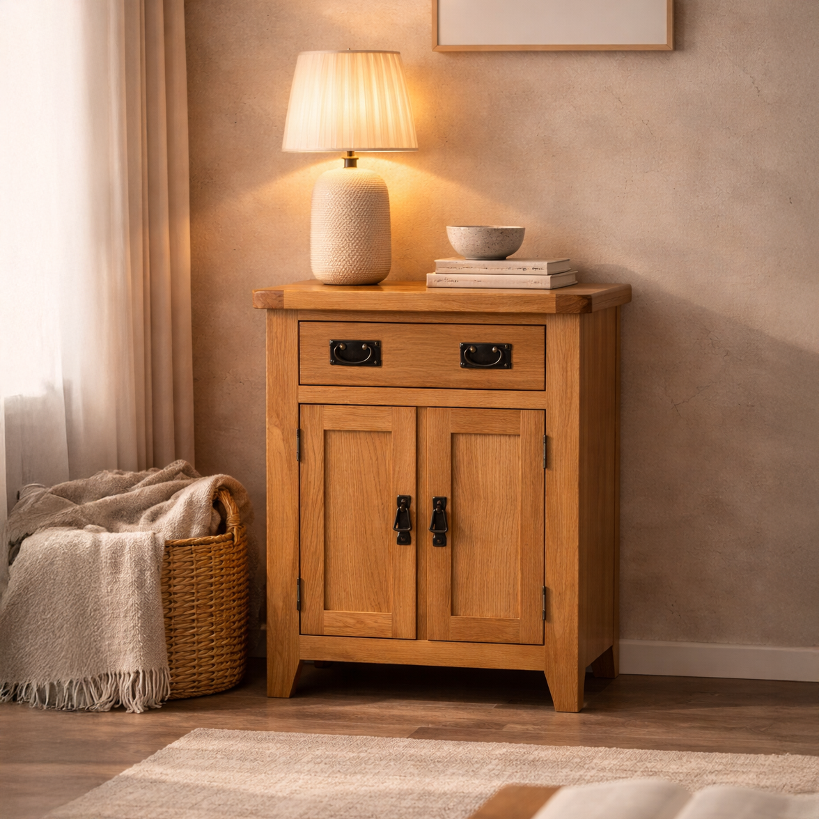 Cambridge Oak Small 1 Drawer 2 Door Sideboard – HomePlus Furniture