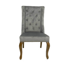 Lucy Velvet Winged Buttoned Dining Chair | Light Grey