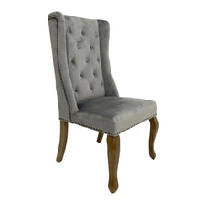 Lucy Velvet Winged Buttoned Dining Chair | Light Grey