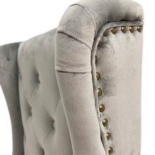 Lucy Velvet Winged Buttoned Dining Chair | Light Grey