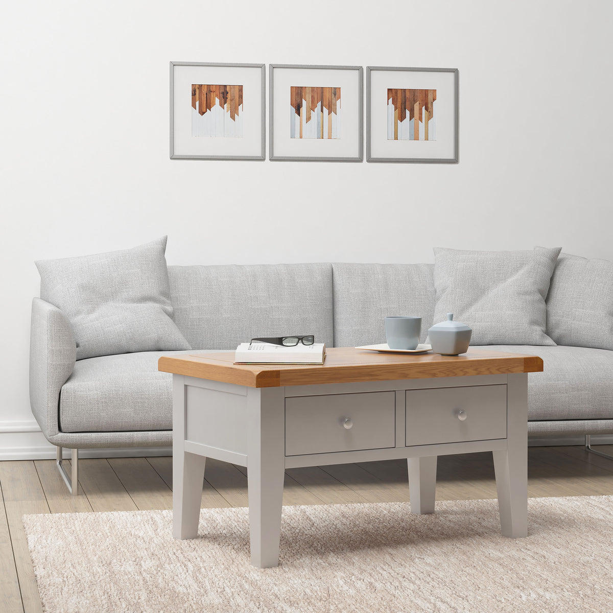 Cambridge Grey Painted Oak Coffee Table with Drawers HomePlus Furniture