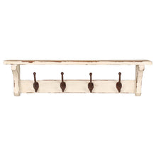 Heritage Distressed White Storage Shelf and Hooks