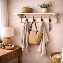 Heritage Distressed White Storage Shelf and Hooks