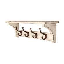 Heritage Distressed White Storage Shelf and Hooks
