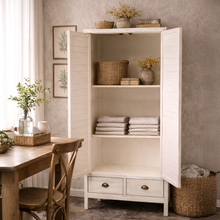 Heritage Distressed White Two Drawer Tall Cupboard