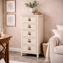Heritage Distressed White 5 Drawer Tall Chest