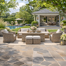 Miami Garden 3 Seater Sofa Dining Set with Rising Table, Armchairs and Stools