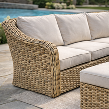 Miami Garden 3 Seater Sofa Dining Set with Rising Table, Armchairs and Stools