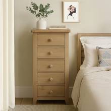 Bath Whitewash Oak Tall 5 Drawer Chest