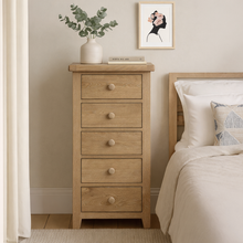 Bath Whitewash Oak Tall 5 Drawer Chest