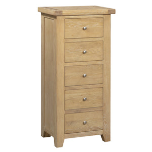 Bath Whitewash Oak Tall 5 Drawer Chest
