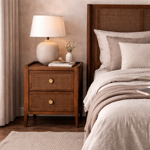 Lombok Walnut Rattan 2 Drawer Bedside Table