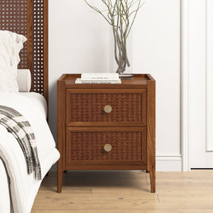 Lombok Walnut Rattan 2 Drawer Bedside Table