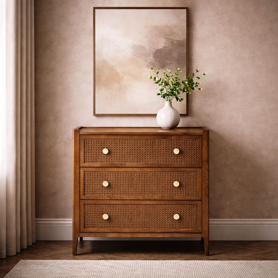 Lombok Walnut Rattan 3 Drawer Chest – HomePlus Furniture