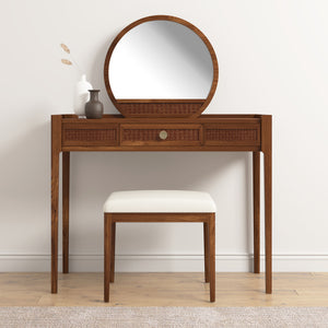 Lombok Walnut Rattan Dressing Table, Mirror & Stool Set