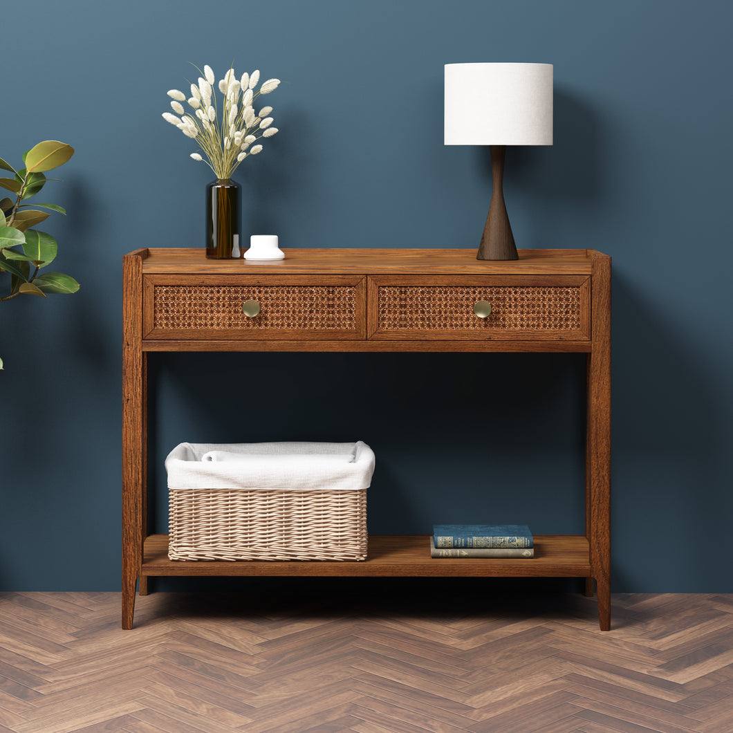 Lombok Walnut Rattan Console Table