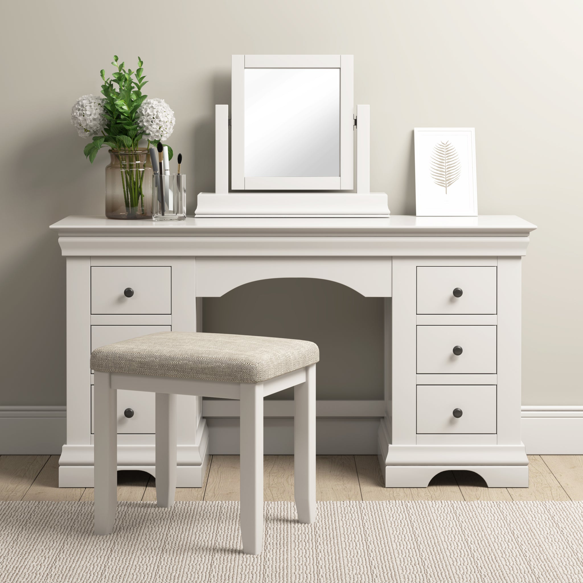 double dressing table design Homsee Modern Double-Sided Vanity Table with 6 Drawers and Padded Storage Stool Multifunctional Dressing Table for Bedroom Storage 61.9''L x 27.6''W x 32.6''H White in the Dressers department at Lowes.com