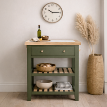 Chester Forest Green Small Kitchen Island with White Top