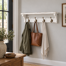 Heritage Distressed Chalk White Storage Shelf and Hooks