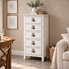 Heritage Distressed Chalk White 5 Drawer Tall Chest