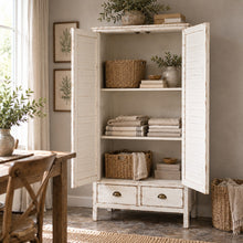 Heritage Distressed Chalk White Two Drawer Tall Cupboard