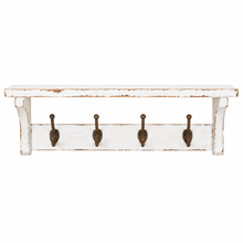 Heritage Distressed Chalk White Storage Shelf and Hooks
