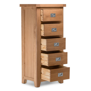 Gloucester Oak 5 Drawer Tallboy Chest