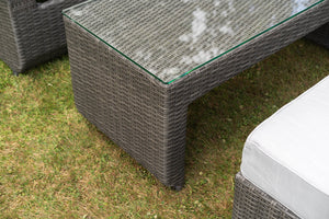 Cotswold Grey 8 Seater Rattan Garden Furniture Set, Modular Table, Corner Lounger and Garden Stools