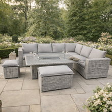 Grey Rattan 6 Piece Rectangular Garden Corner Adjustable Firepit Dining Set