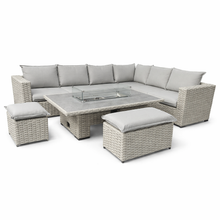 Grey Rattan 6 Piece Rectangular Garden Corner Adjustable Firepit Dining Set
