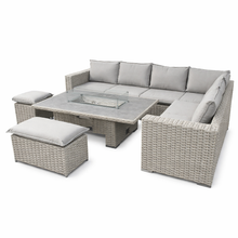 Grey Rattan 6 Piece Rectangular Garden Corner Adjustable Firepit Dining Set