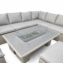 Grey Rattan 6 Piece Rectangular Garden Corner Adjustable Firepit Dining Set