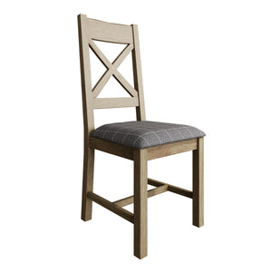 Hove Smoked Oak Cross Back Dining Chair With Grey Check Seat