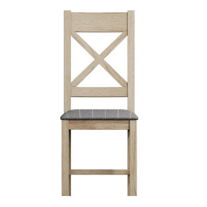 Hove Smoked Oak Cross Back Dining Chair With Grey Check Seat