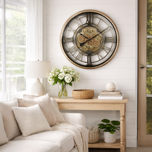 Gold Industrial Skeleton Cog Clock | Roman Numerals | 88 cm