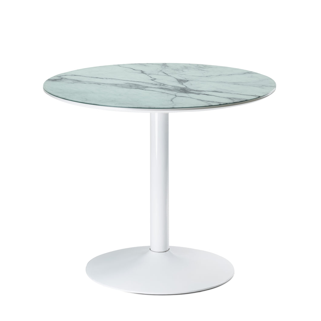 Hever Round Marble Style Glass Dining Table