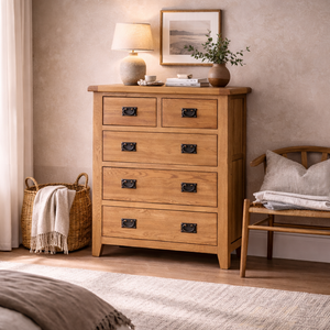 Cambridge Oak 2 Over 3 Chest Of Drawers – HomePlus Furniture