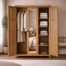 Cambridge Oak 3 Door Full Hanging Wardrobe