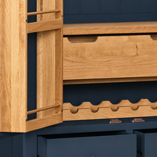 Cambridge Blue Painted Oak Larder Unit — oak storage and drawer detail