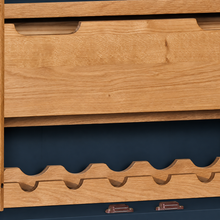 Cambridge Blue Painted Oak Larder Unit — internal drawer and wine rack detail