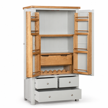 Cambridge Grey Painted Oak Larder Unit — open doors and drawers