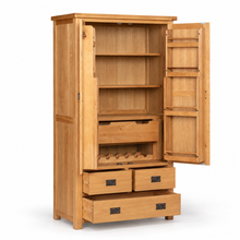 Cambridge Oak Larder Unit — open doors and drawers