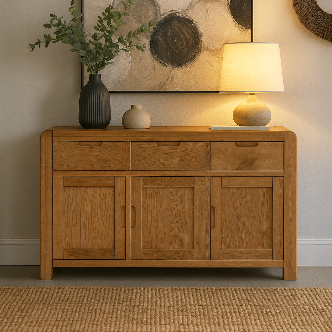London Oak Extra Large Sideboard Cabinet Fully Assembled - By