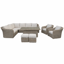 Miami Garden Grande Corner Sofa Dining Set with Rising Table, Armchairs and Stools
