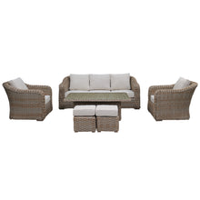 Miami Garden 3 Seater Sofa Dining Set with Rising Table, Armchairs and Stools