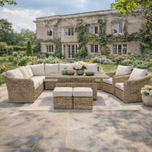 Miami Garden Grande Corner Sofa Dining Set with Rising Table, Armchairs and Stools