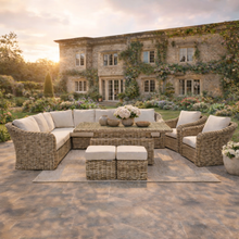 Miami Garden Grande Corner Sofa Dining Set with Rising Table, Armchairs and Stools