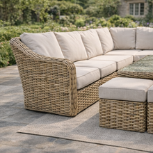 Miami Garden Grande Corner Sofa Dining Set with Rising Table, Armchairs and Stools