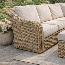 Miami Garden Grande Corner Sofa Dining Set with Rising Table, Armchairs and Stools