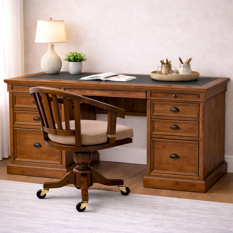 Oxford Antique Pine Large Double Pedestal Desk – HomePlus Furniture